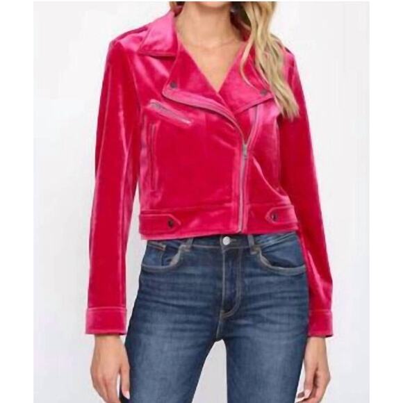 NWT Fate Tiff Velvet Pink Moto Jacket Size M - Picture 1 of 7